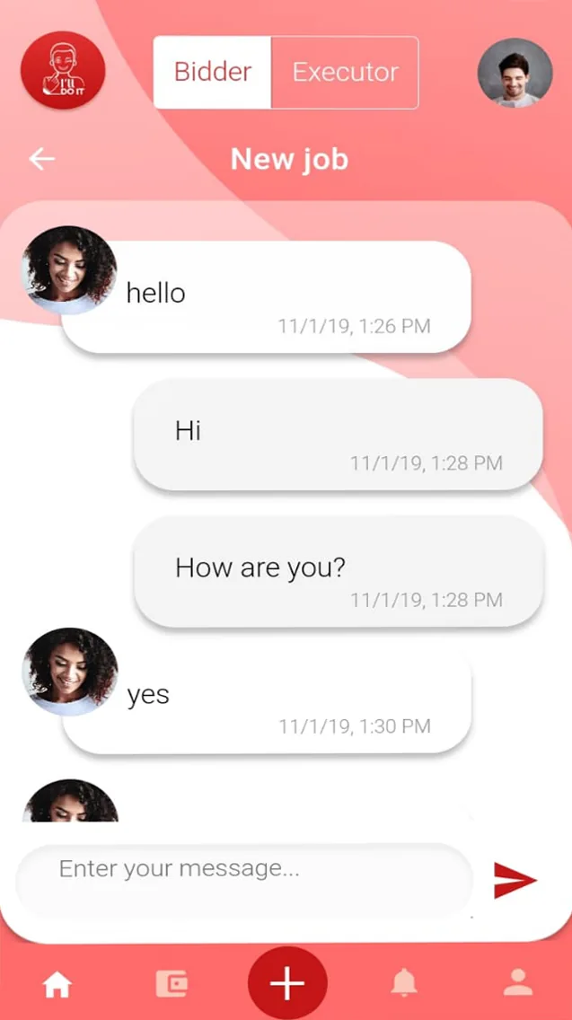 Chat entre oferente y ejecutor sobre un trabajo nuevo