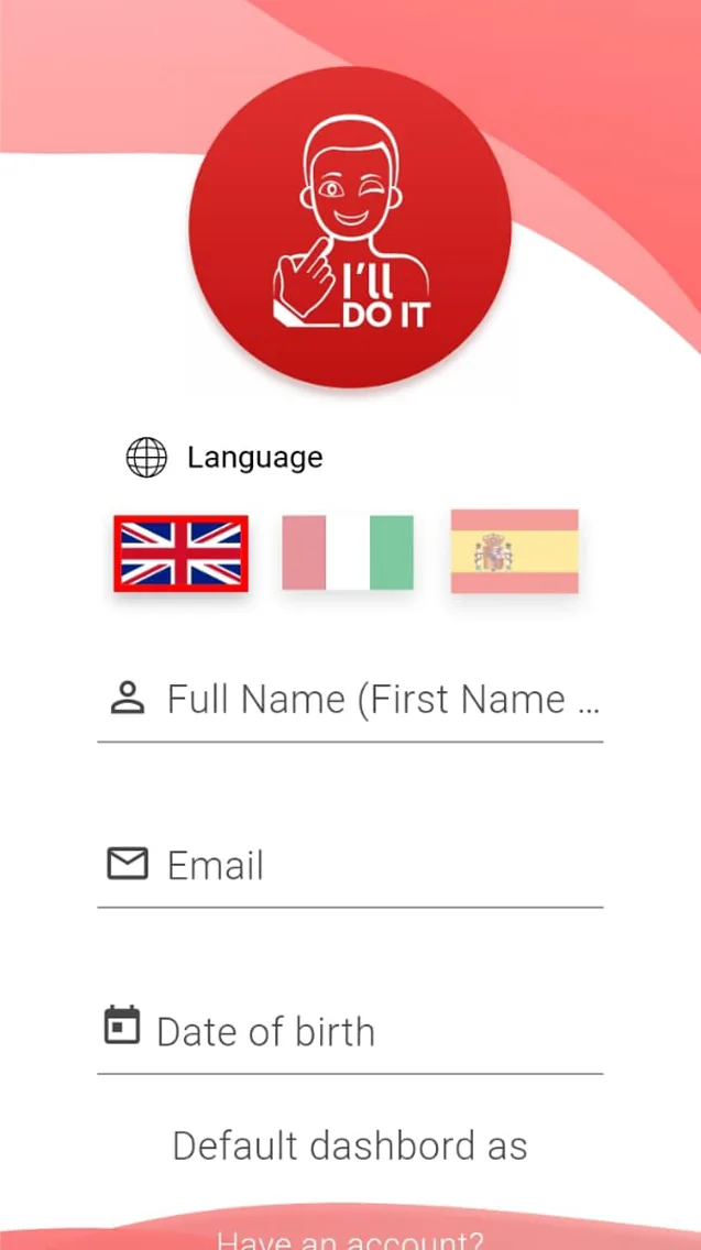 Pantalla de la app: selección de idioma
